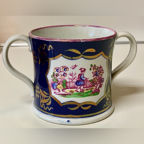 19th Century Antique Gaudy Welsh Chinoiserie Pattern Double Handled Luster Mug - Picture 4 of 16